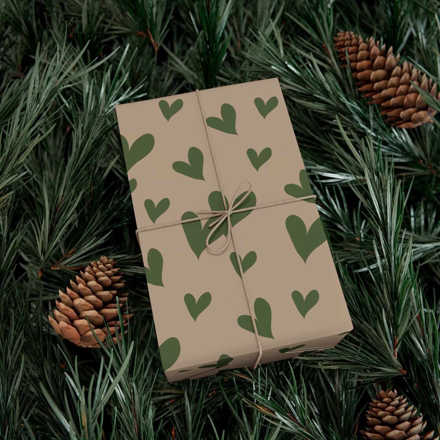 Gift Wrap Papers - beige green heart