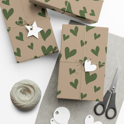 Gift Wrap Papers - beige green heart